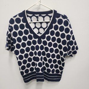 Cabi Womens Navy White Polka Dot Volley Sweater Medium  Short Sleeve #5641